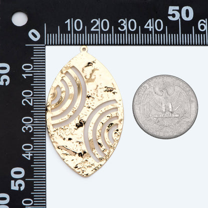 10pcs Gold Oval Disc Pendants 49x28mm, Gold plated Brass Geometric Hammered Charms (GB-1422-F)