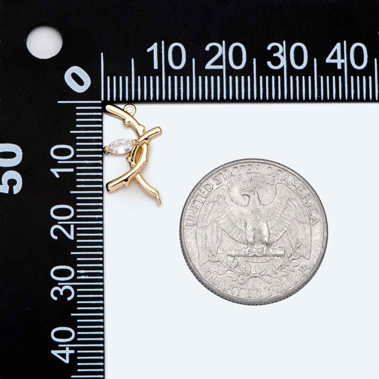 10pcs CZ Pave Branch Connectors 18x10mm, Gold plated Brass Branch charms with Two Loops (GB-3145-D)