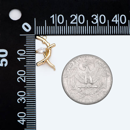 10pcs CZ Pave Branch Connectors 18x10mm, Gold plated Brass Branch charms with Two Loops (GB-3145-D)