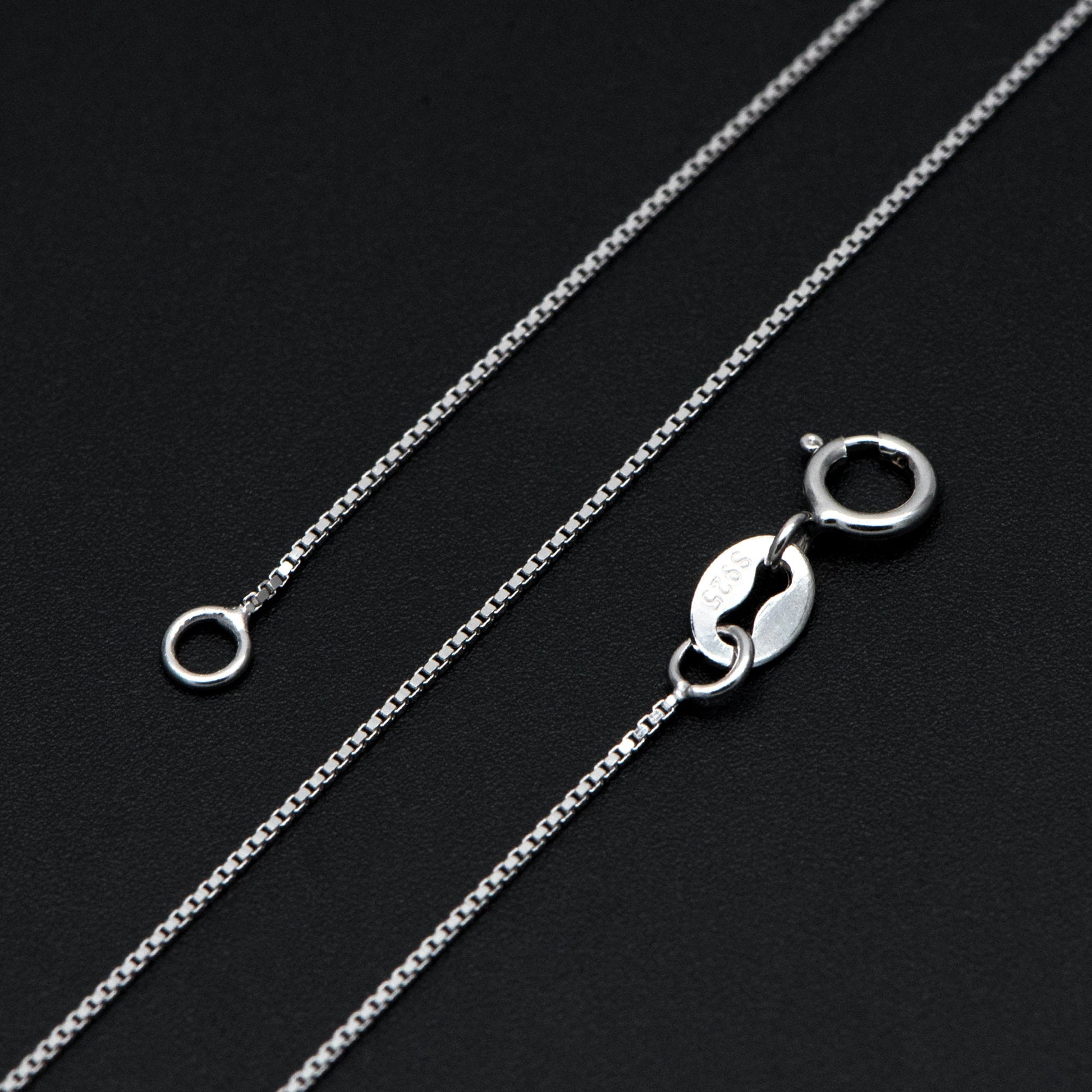 Sterling Silver .925 Finished Necklace Chains for Women, Rhodium plated 18 Inch Box Chains, 0.6mm=22 gauge, Ready to Wear (CY-012)