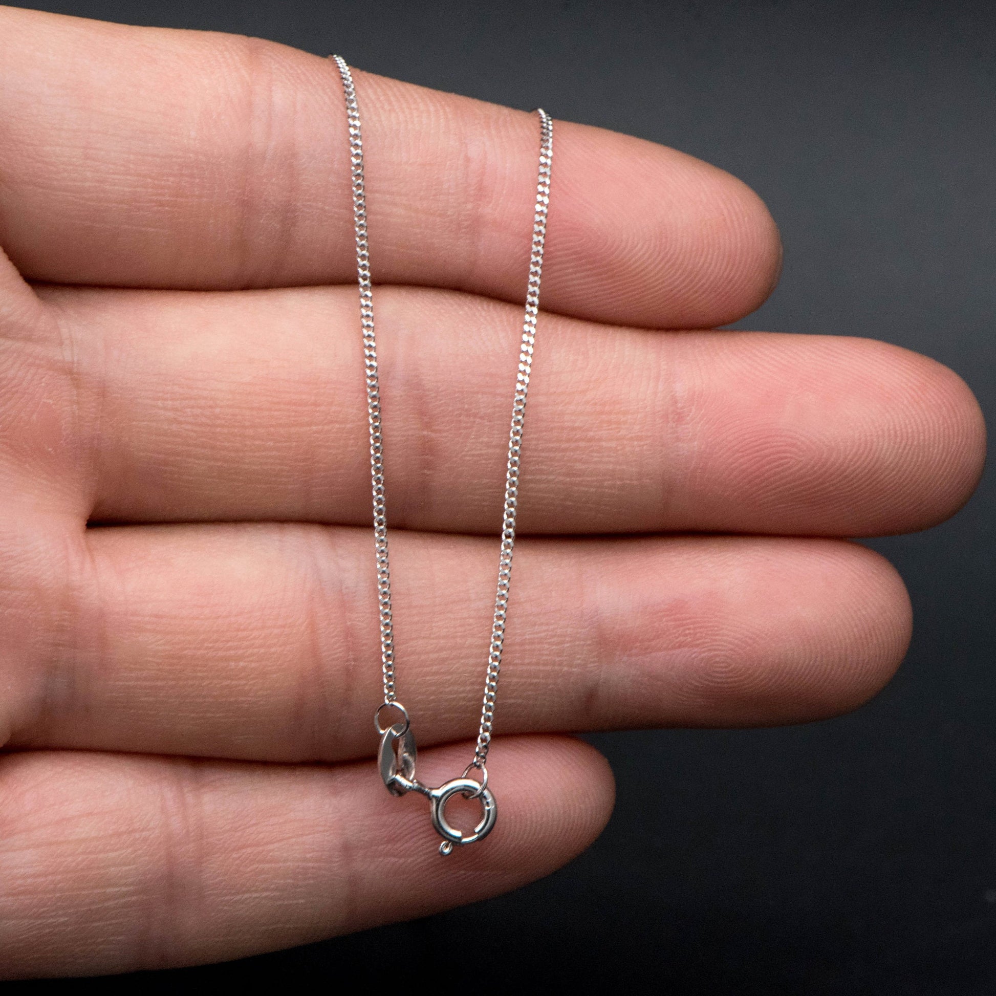 Sterling Silver .925 Curb Chain 1mm, Finished Dainty Necklace Chains, Rhodium plated 18 Inch Ready to Wear (CY-014)