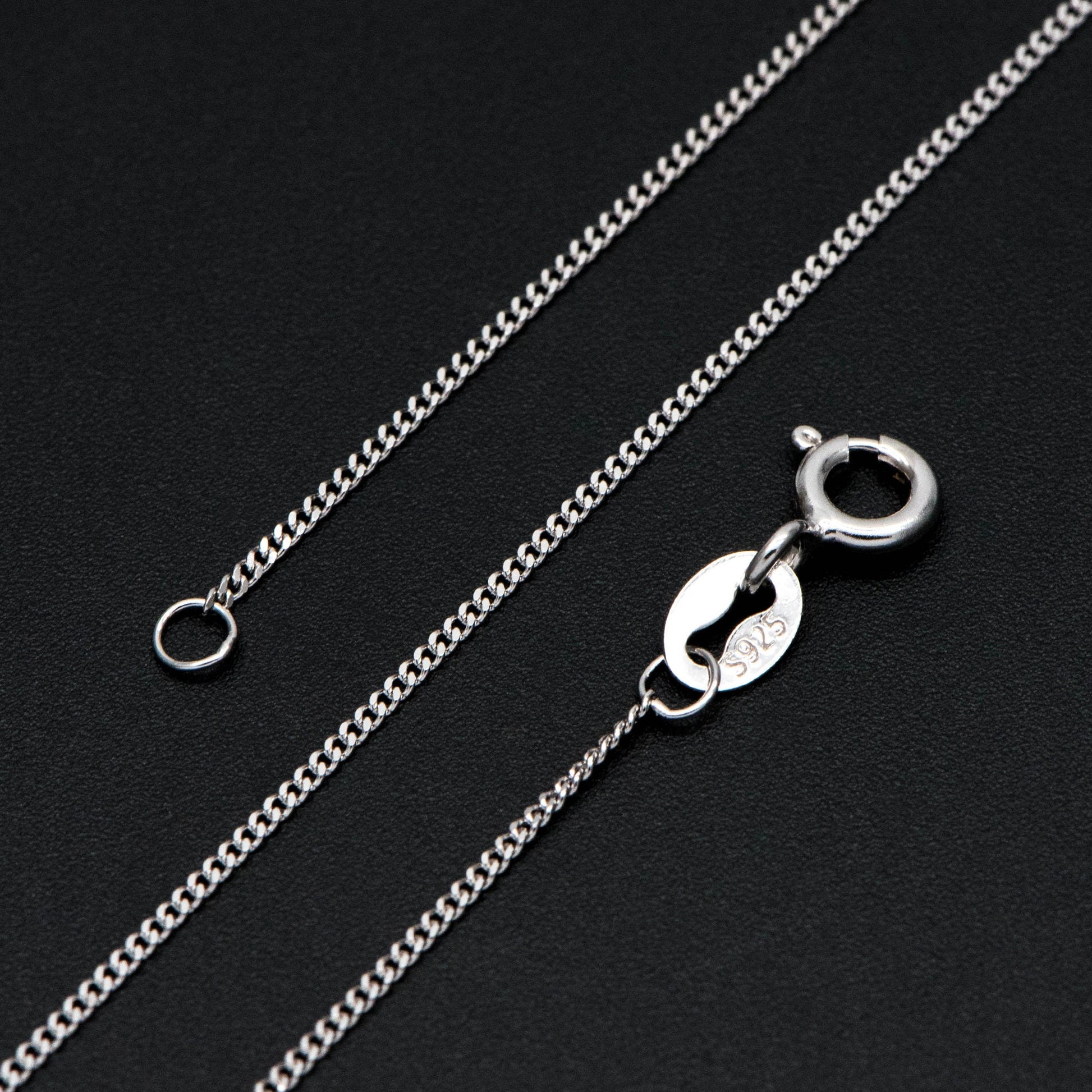 Sterling Silver .925 Curb Chain 1mm, Finished Dainty Necklace Chains, Rhodium plated 18 Inch Ready to Wear (CY-014)