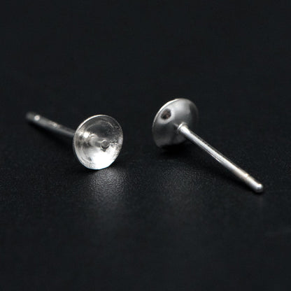10pcs 925 Sterling Silver Stud Earrings, Ear Post with 4mm Cup, Peg Pearl Findings (CY-017)