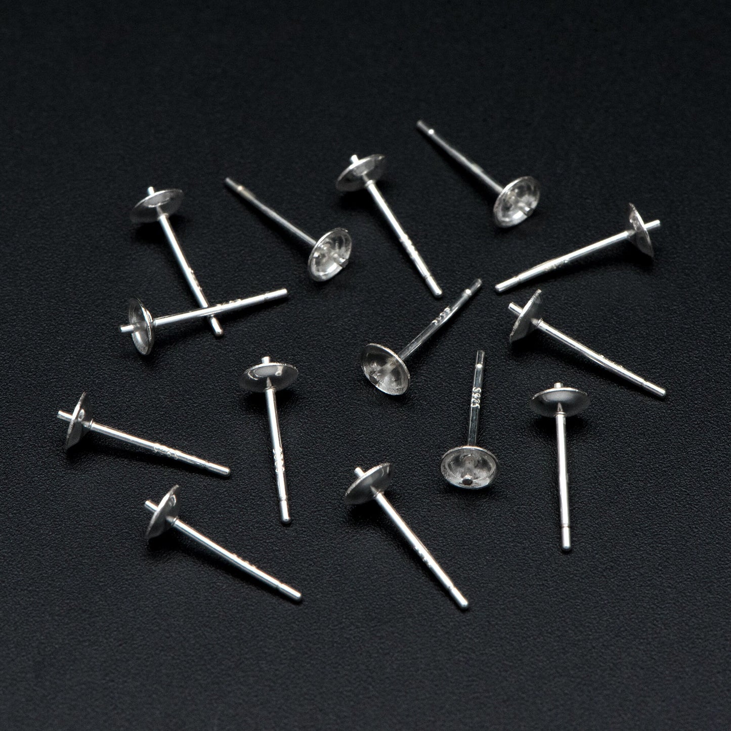 10pcs 925 Sterling Silver Stud Earrings, Ear Post with 4mm Cup, Peg Pearl Findings (CY-017)