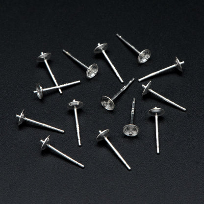 10pcs 925 Sterling Silver Stud Earrings, Ear Post with 4mm Cup, Peg Pearl Findings (CY-017)
