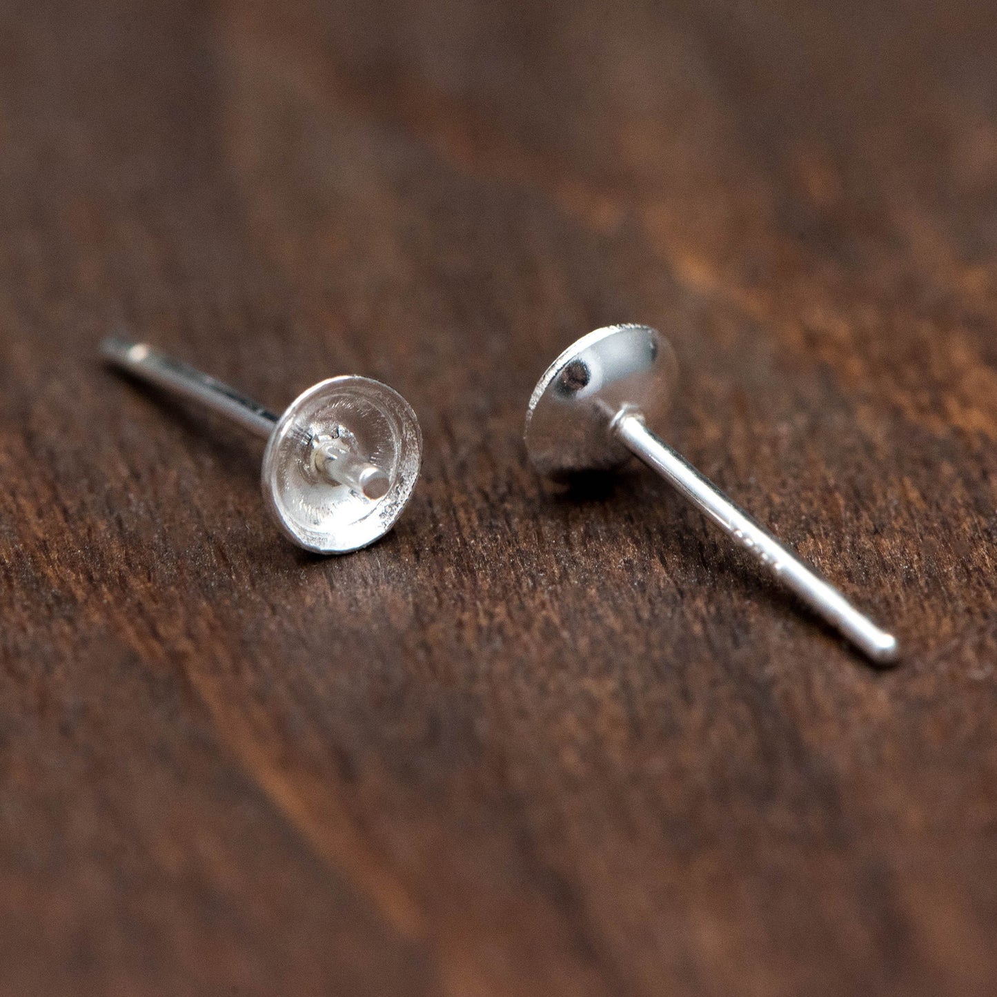 10pcs 925 Sterling Silver Stud Earrings, Ear Post with 4mm Cup, Peg Pearl Findings (CY-017)