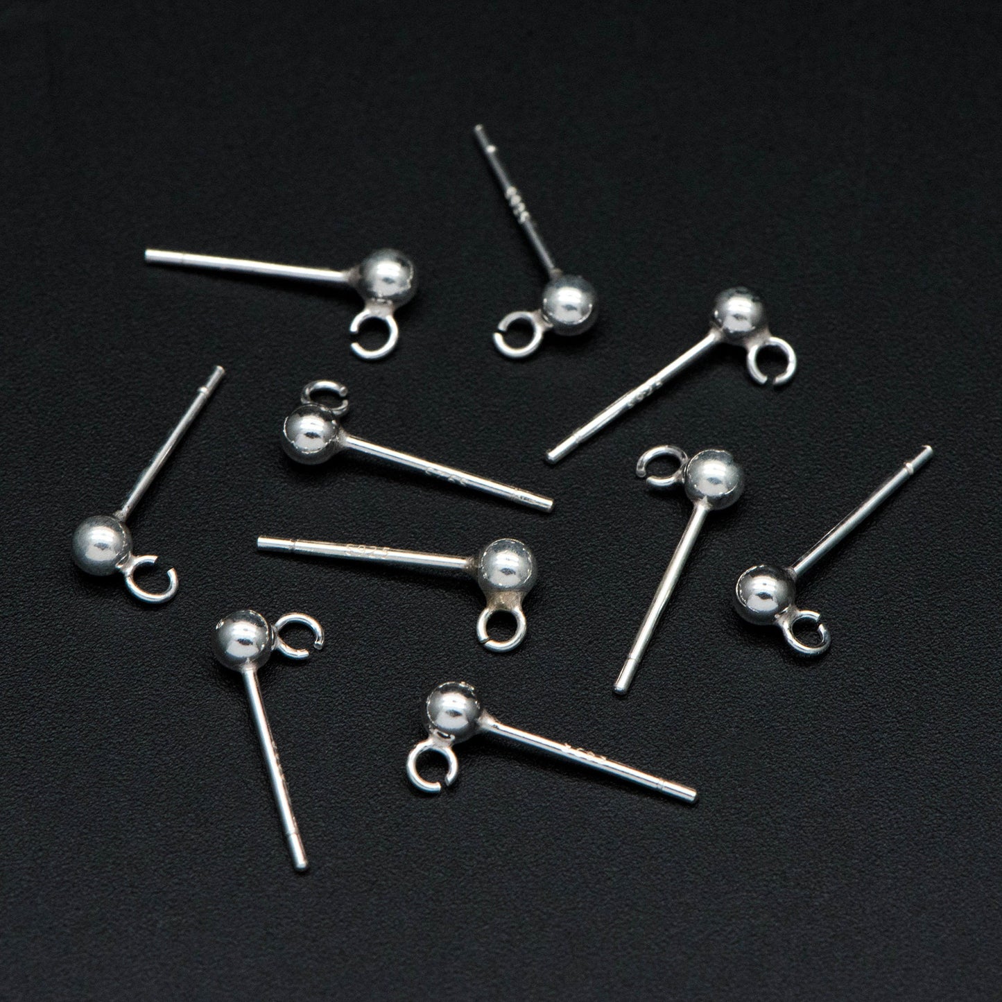 10pcs Sterling Silver Ear Post, .925 Silver Earring Post, 3mm Ball Post Earring, Ball Stud Earring With Loop (CY-018)