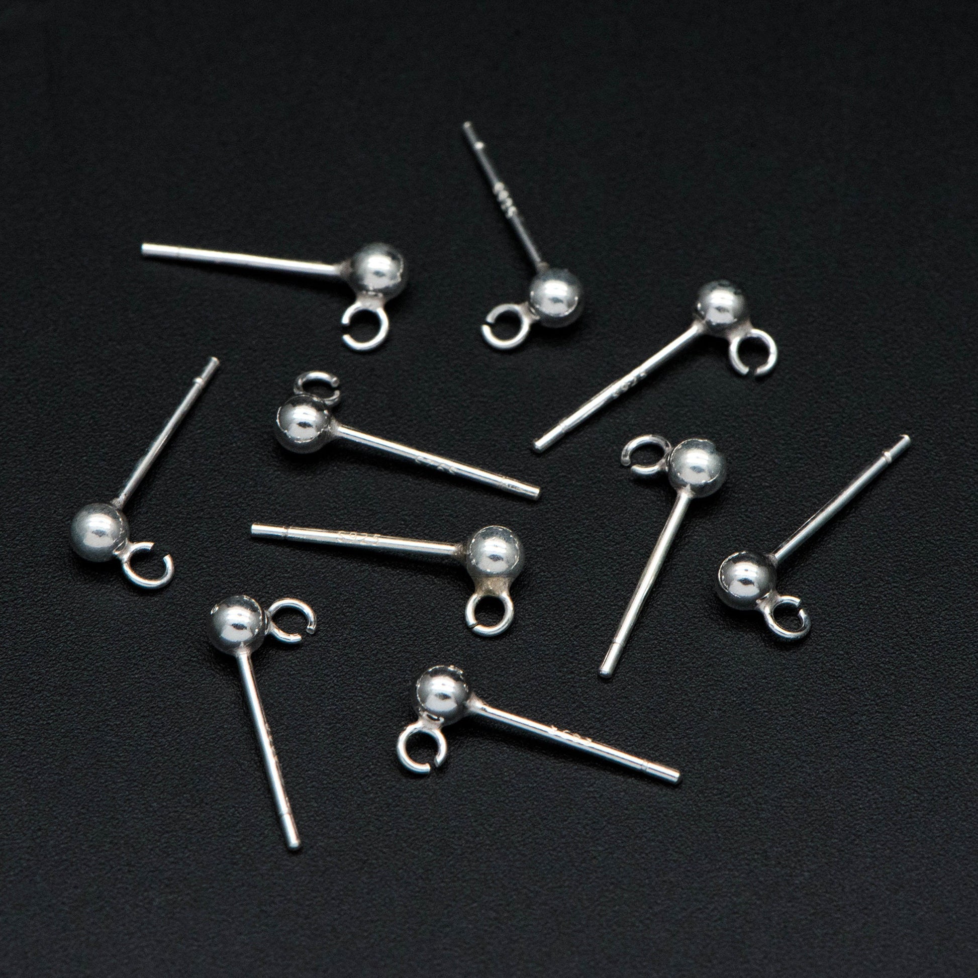 10pcs Sterling Silver Ear Post, .925 Silver Earring Post, 3mm Ball Post Earring, Ball Stud Earring With Loop (CY-018)