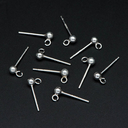 10pcs Sterling Silver Ear Post, .925 Silver Earring Post, 3mm Ball Post Earring, Ball Stud Earring With Loop (CY-018)