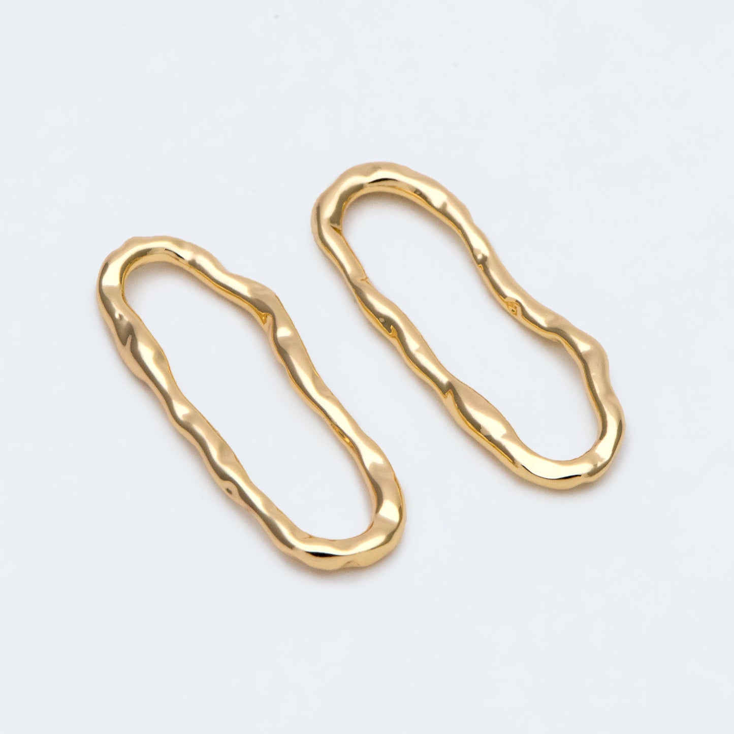 10pcs Gold Hammered Irregular Long Oval Charms, 18K Gold plated Brass Ring, Geometric Hoop Oval Pendants (GB-2750-C)