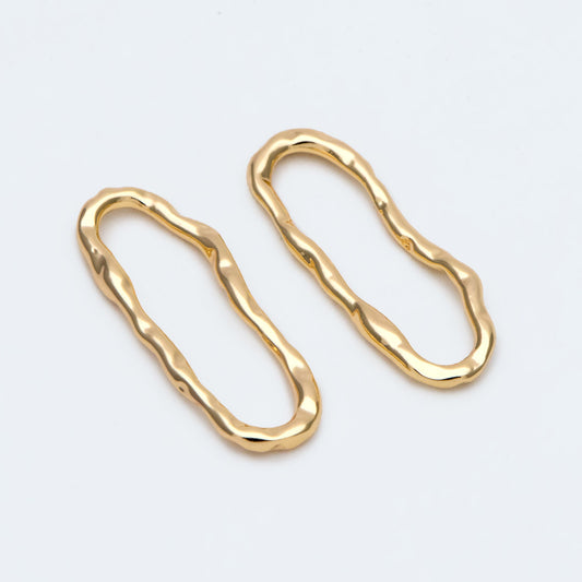 10pcs Gold Hammered Irregular Long Oval Charms, 18K Gold plated Brass Ring, Geometric Hoop Oval Pendants (GB-2750-C)
