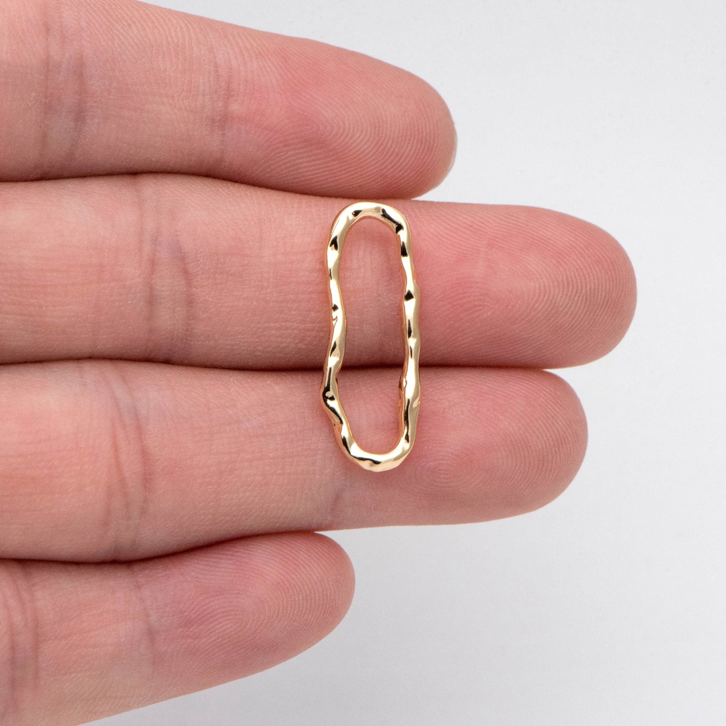 10pcs Gold Hammered Irregular Long Oval Charms, 18K Gold plated Brass Ring, Geometric Hoop Oval Pendants (GB-2750-C)