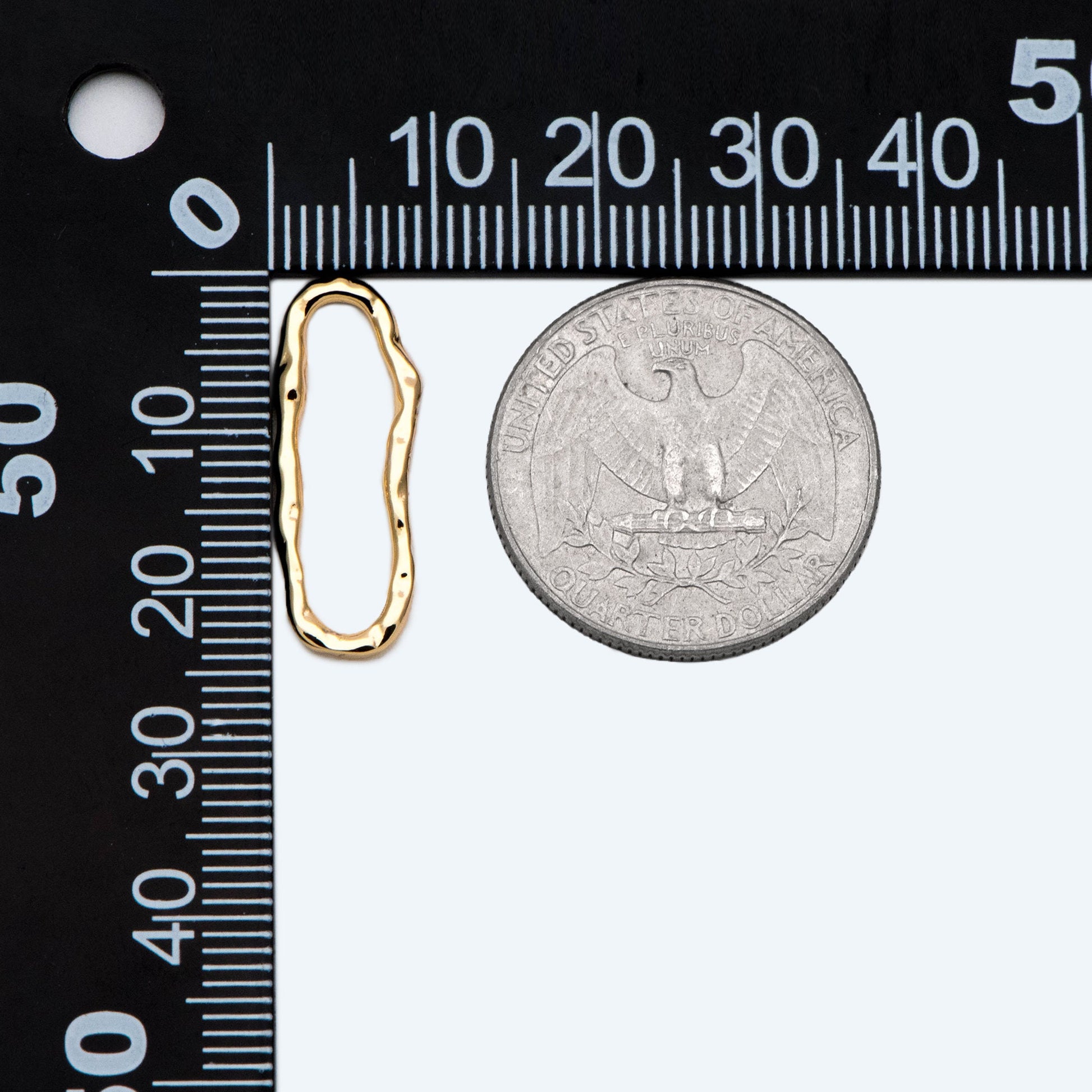 10pcs Gold Hammered Irregular Long Oval Charms, 18K Gold plated Brass Ring, Geometric Hoop Oval Pendants (GB-2750-C)