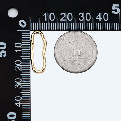 10pcs Gold Hammered Irregular Long Oval Charms, 18K Gold plated Brass Ring, Geometric Hoop Oval Pendants (GB-2750-C)
