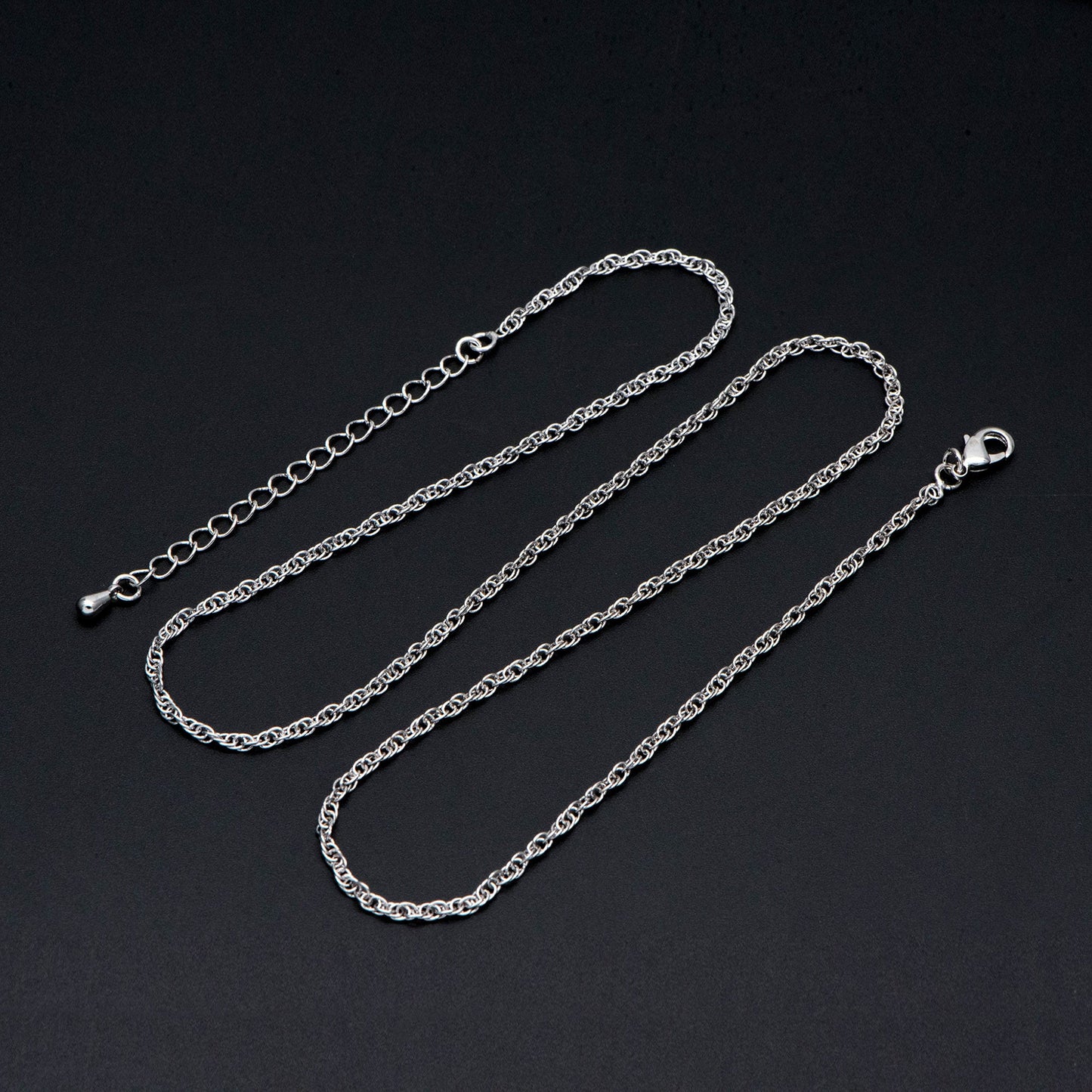 Silver tone Rope Chain Necklaces 18-20 Inch, Adjustable with Extender, Rhodium plated Brass Chains (#LK-490)
