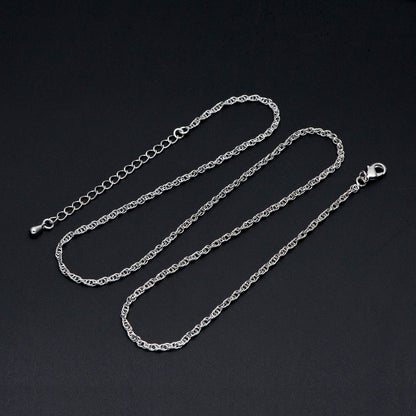 Silver tone Rope Chain Necklaces 18-20 Inch, Adjustable with Extender, Rhodium plated Brass Chains (#LK-490)