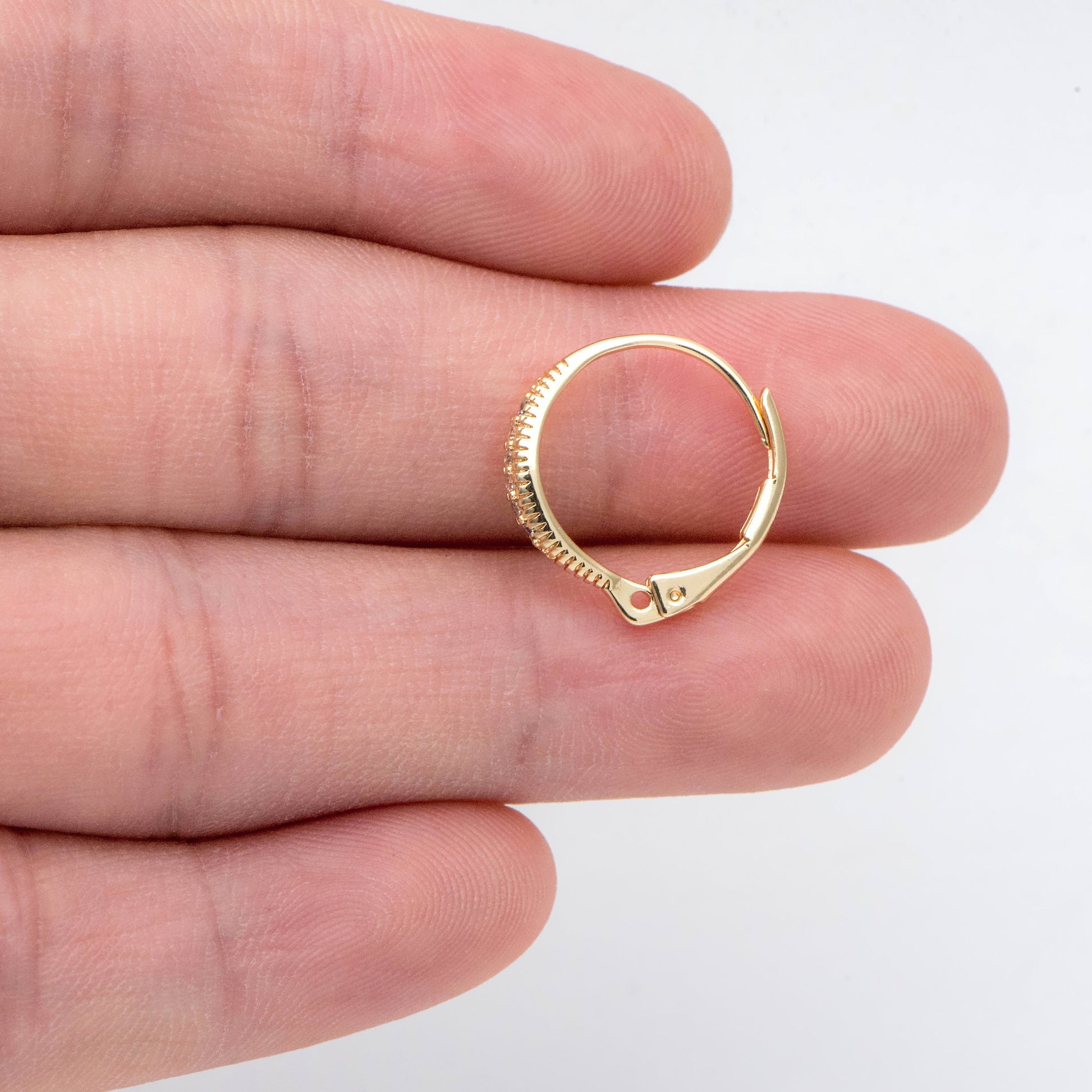 4pcs CZ Pave Gold Circle Leverback Ear Hooks, Gold plated on Brass, Earring Hoop Components (GB-2845)