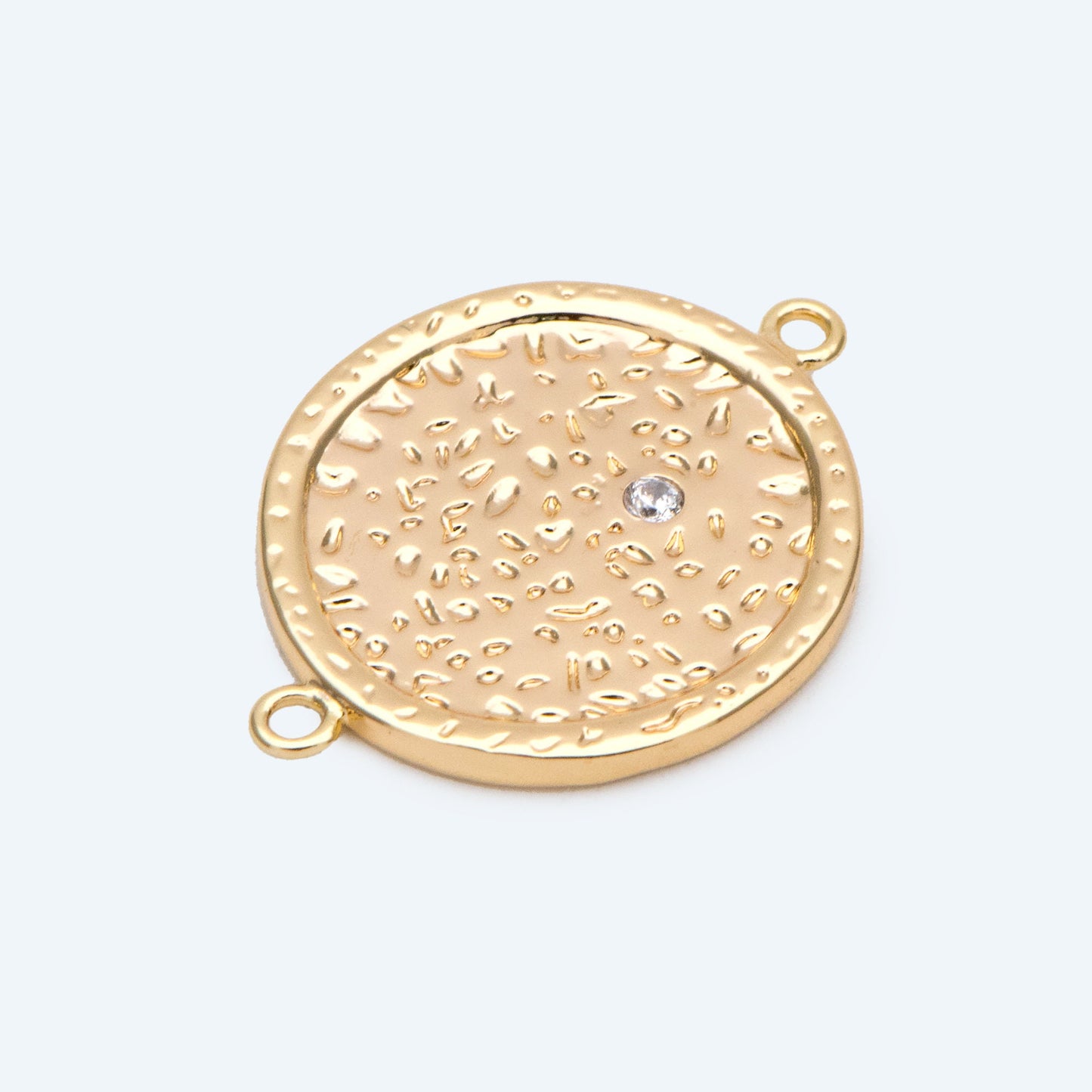 4pcs CZ Pave Gold Round Hammered Disc Connectors, Gold plated Brass Coin Disk Charms (GB-2848)