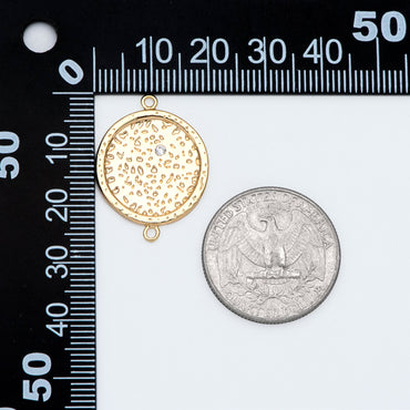 4pcs CZ Pave Gold Round Hammered Disc Connectors, Gold plated Brass Coin Disk Charms (GB-2848)