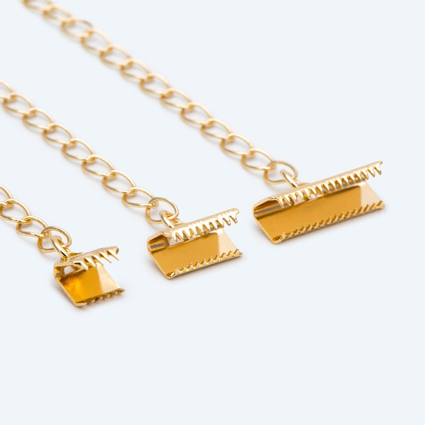 10pcs Gold Crimp End Tips with Extender Chain, Gold plated Brass, 6/ 10 /16mm Wide leather end with Lobster Claw Clasps (GB-2852)