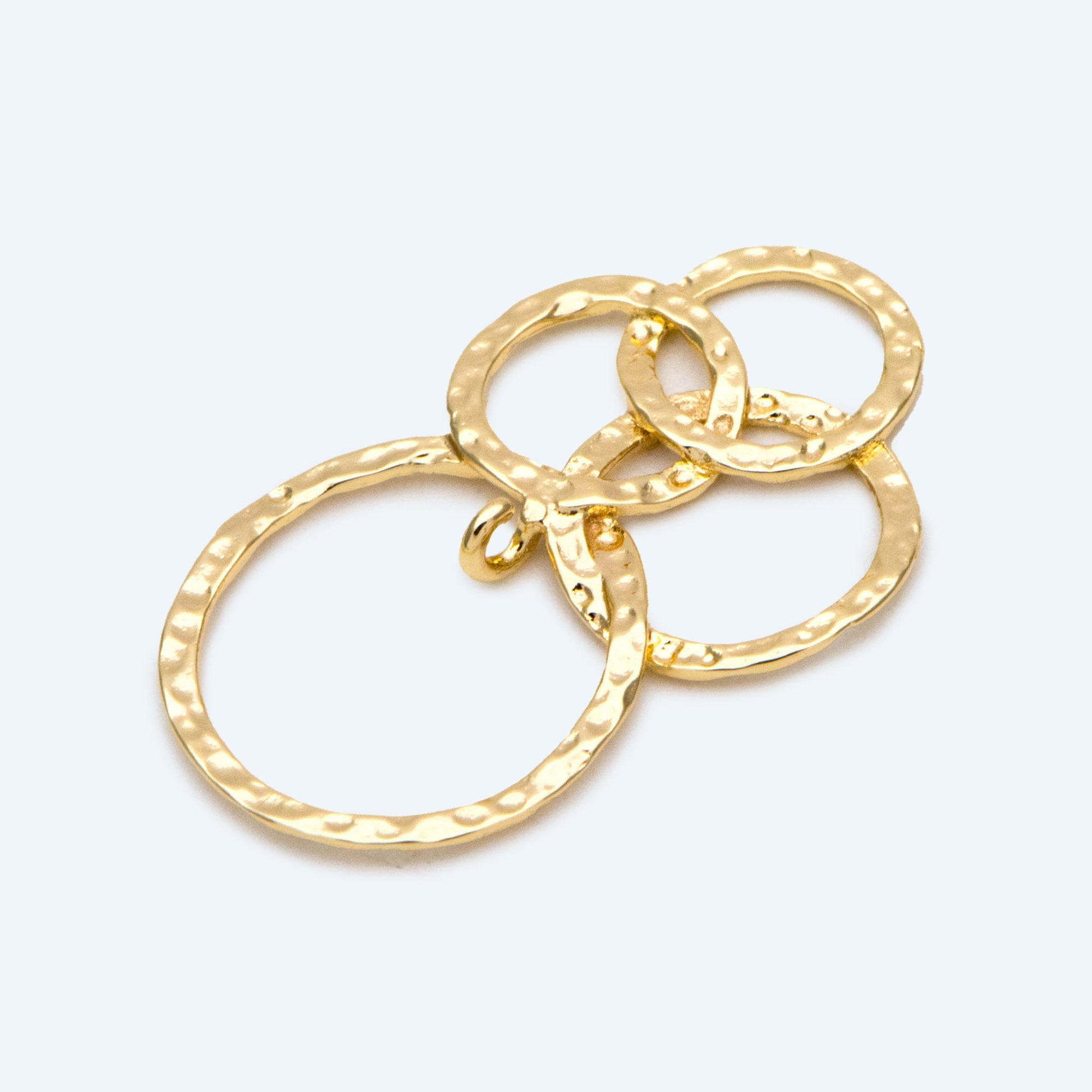 10pcs Gold Hammered Mixed Circles Pendant, Gold plated Brass Hoops, Cluster of Circles Charm (GB-2750-I)