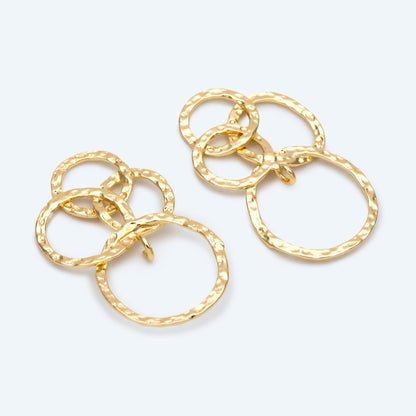 10pcs Gold Hammered Mixed Circles Pendant, Gold plated Brass Hoops, Cluster of Circles Charm (GB-2750-I)