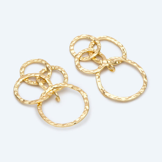 10pcs Gold Hammered Mixed Circles Pendant, Gold plated Brass Hoops, Cluster of Circles Charm (GB-2750-I)