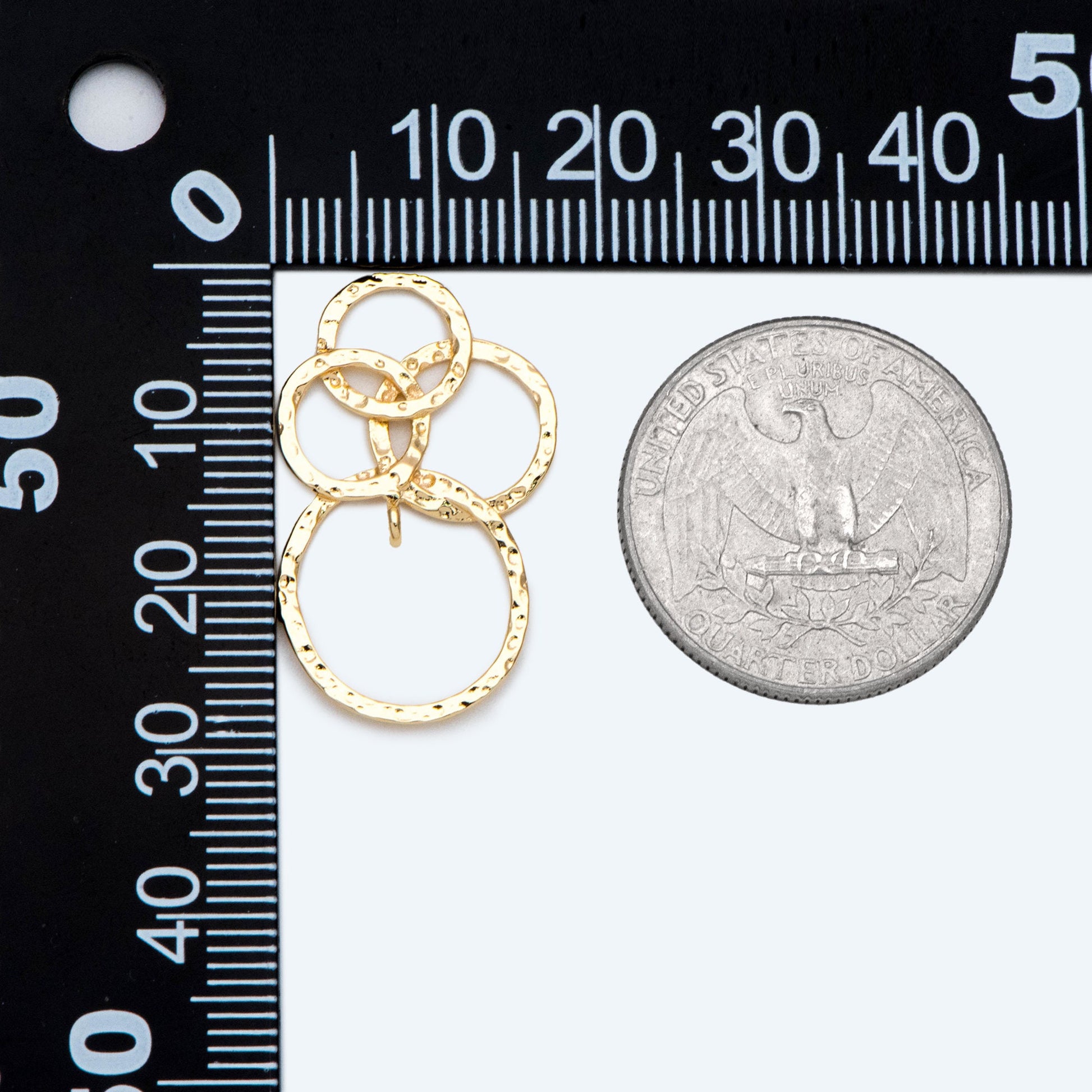 10pcs Gold Hammered Mixed Circles Pendant, Gold plated Brass Hoops, Cluster of Circles Charm (GB-2750-I)