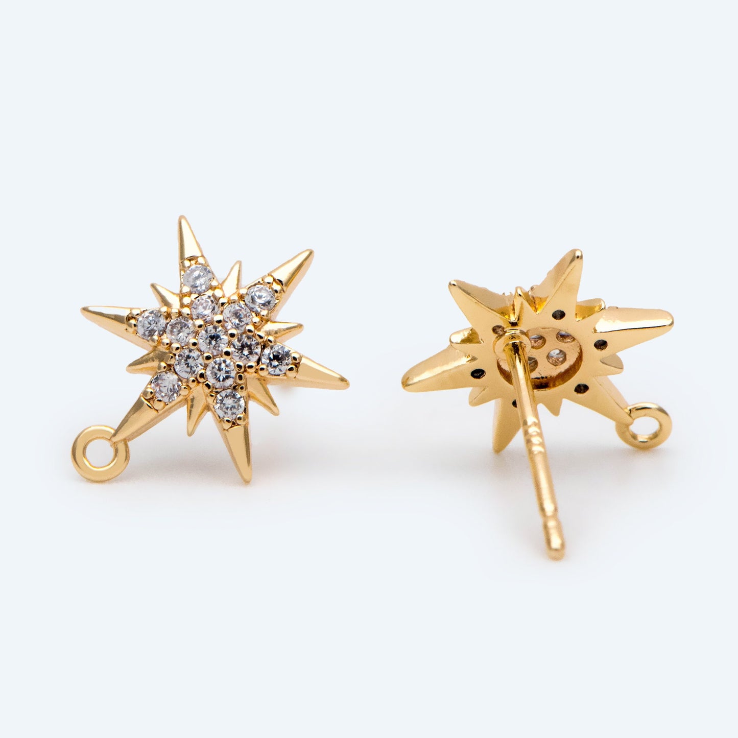 4pcs CZ Pave Hexagram Earrings, 13x10mm, Real Gold Plated Brass Star Stud Earrings (#GB-2783)