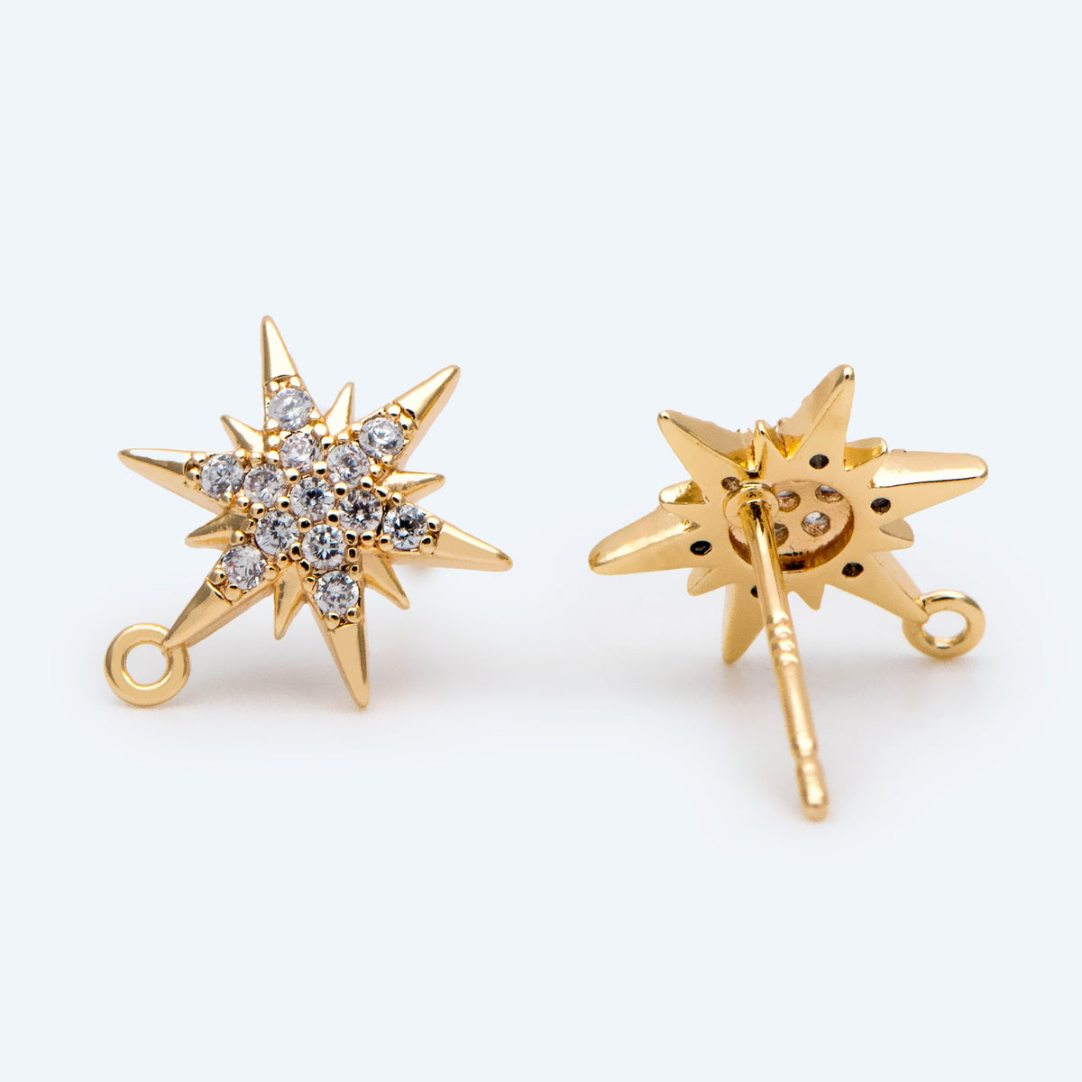 4pcs CZ Pave Hexagram Earrings, 13x10mm, Real Gold Plated Brass Star Stud Earrings (#GB-311-L)