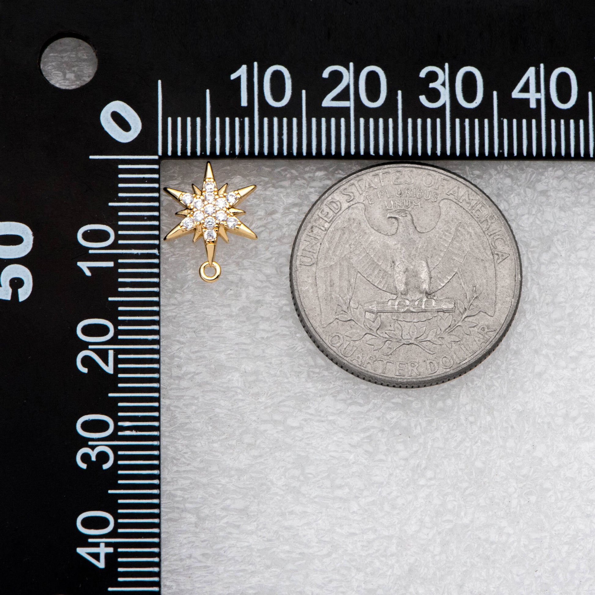 4pcs CZ Pave Hexagram Earrings, 13x10mm, Real Gold Plated Brass Star Stud Earrings (#GB-2783)