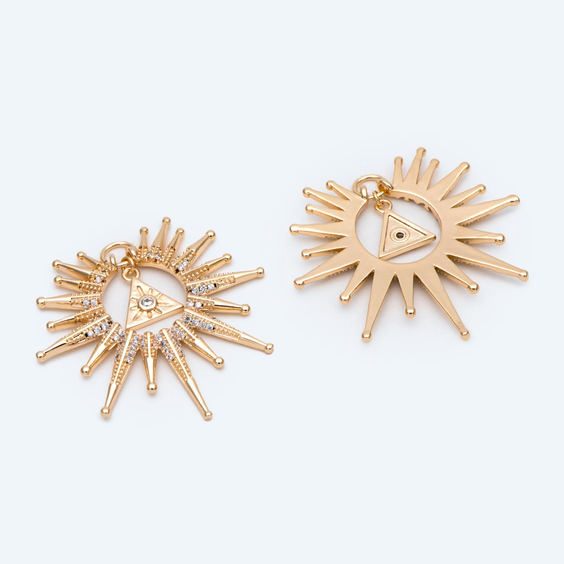 4pcs CZ Pave Gold/ Silver Sun Charms, 18K Gold/ Rhodium plated Brass, Sun Pendant (GB-2259-D)