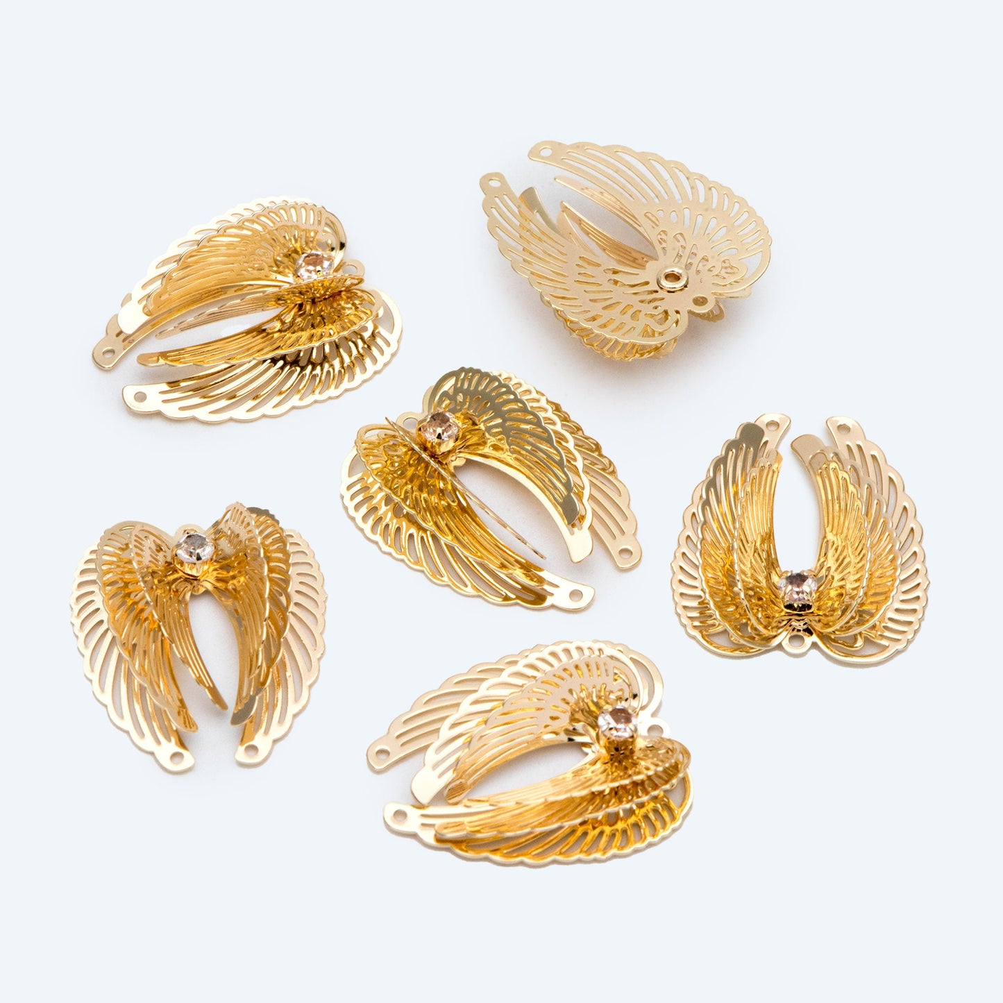 4pcs CZ Pave Gold Wing Charms, Real 18K Gold plated Brass Angel Wing Pendants (GB-2903)