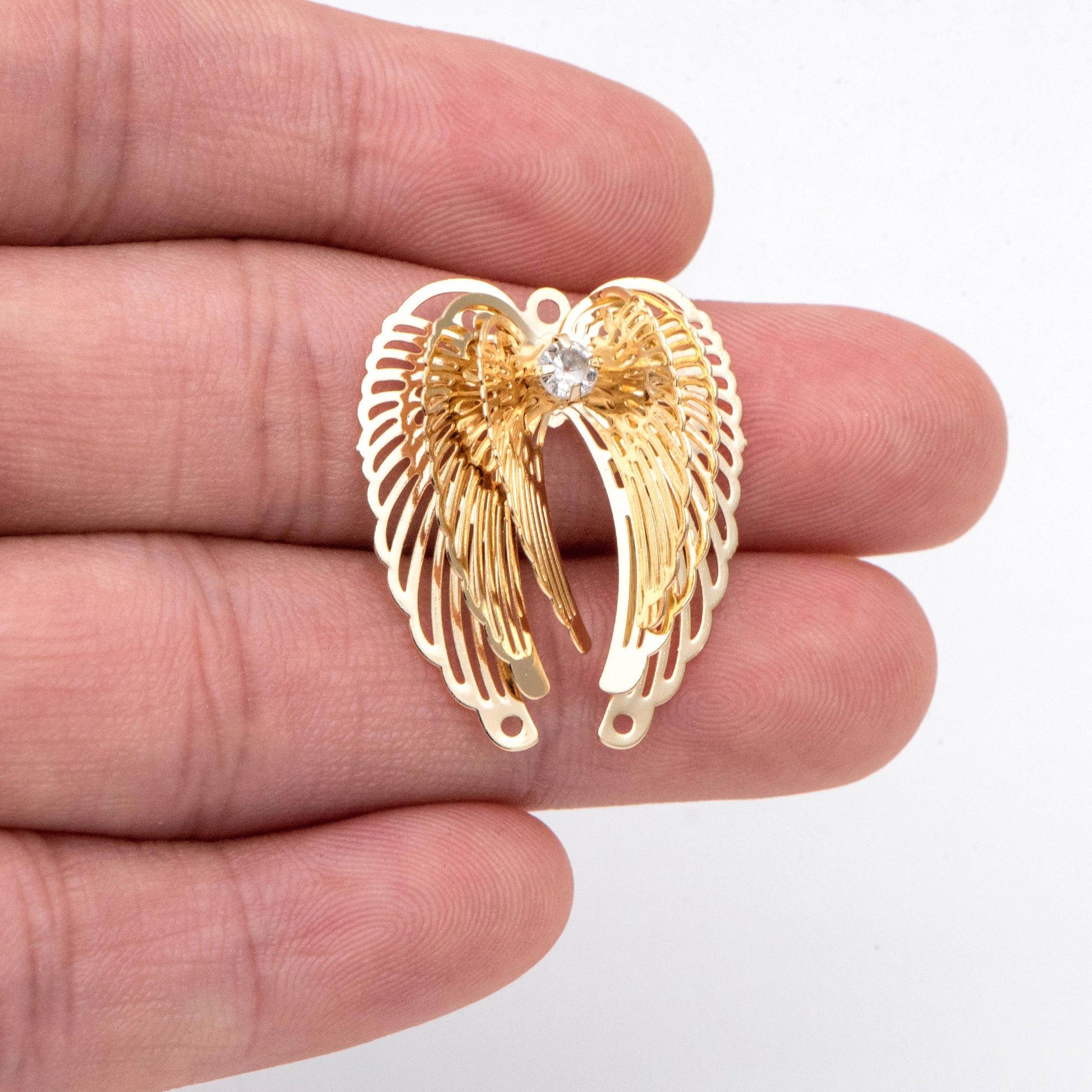 4pcs CZ Pave Gold Wing Charms, Real 18K Gold plated Brass Angel Wing Pendants (GB-2903)