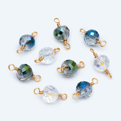 10pcs Crystal Teardrop Bead Connectors, Glass Drop Charms, 18K Gold Wire Supplies, Diy Material Findings (GB-2913)