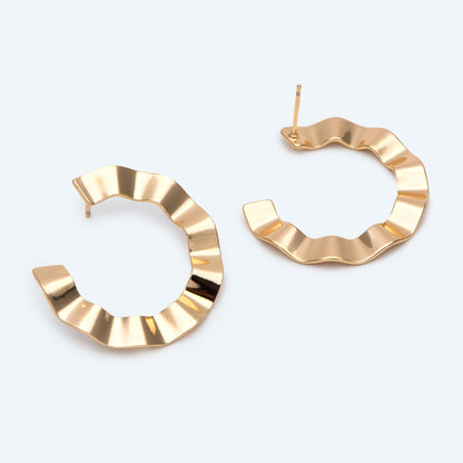 4pcs Gold Wave Circle Earrings, C Shape Earring Stud, Minimalist Earring (GB-2914)