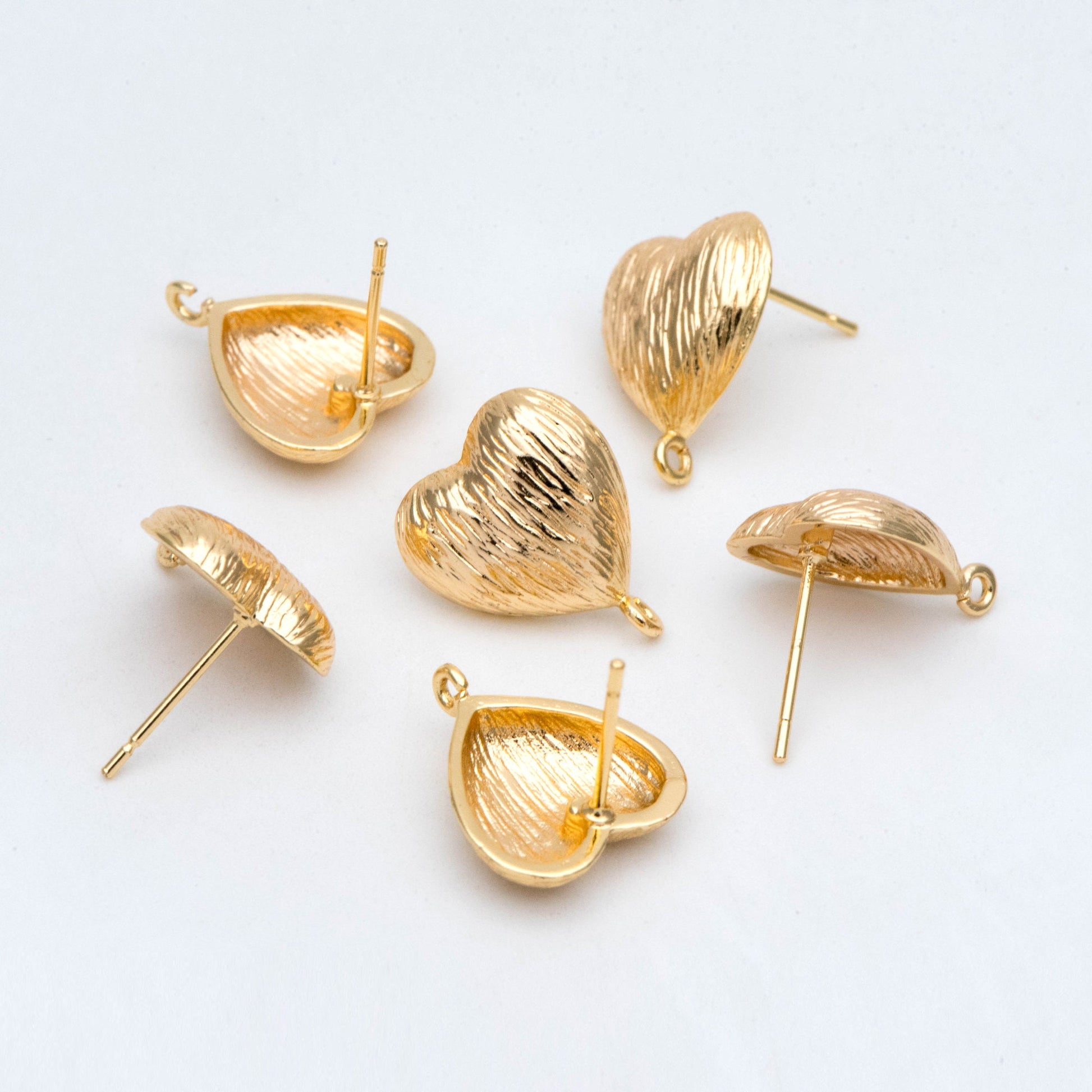 10pcs Gold Brushed Heart Ear Posts, Gold plated Brass Geometric Earring Studs (GB-2874)