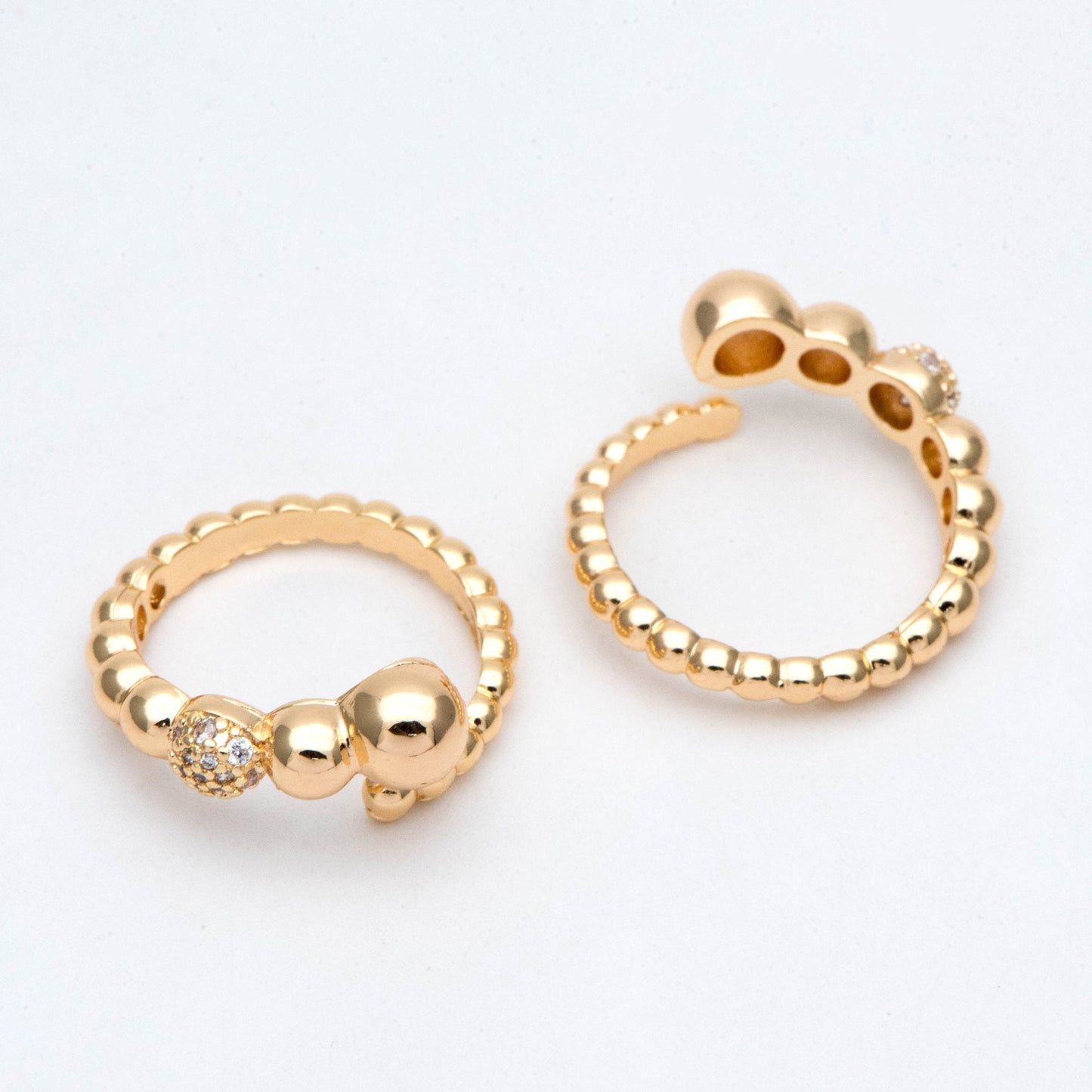 4pcs CZ Pave Gold Beaded Ring, Everyday Ring, Modern Style Ring, Fashion Rings, Dainty Rings, Adjustable Ring (#GB-2894)
