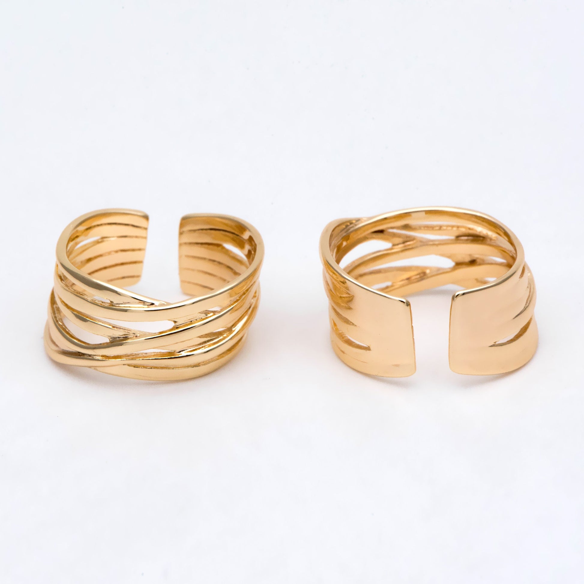 4pcs Gold Plated Chunky Twist Ring- Adjustable Wide Band, Minimalist Finger Ring (#GB-2895)