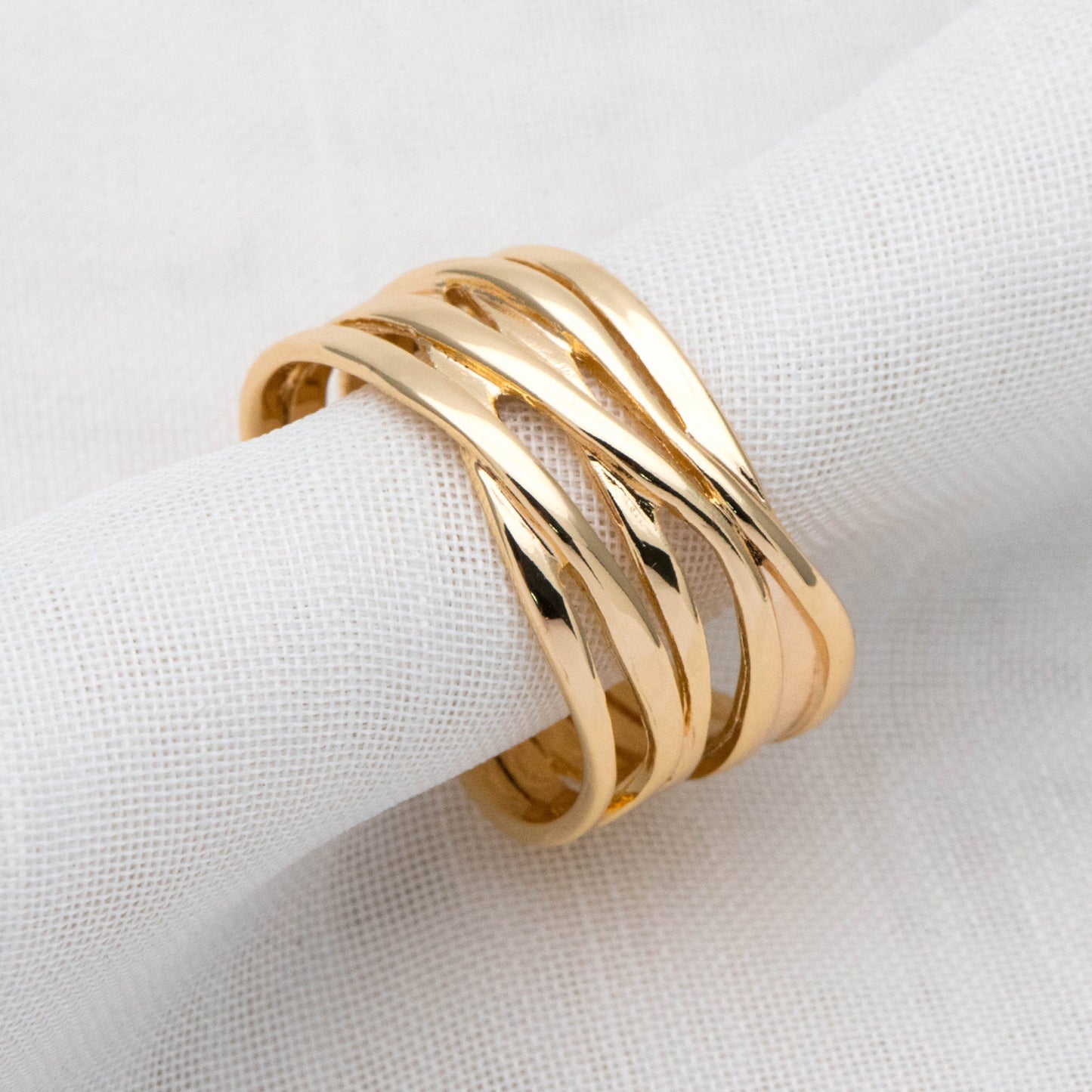 4pcs Gold Plated Chunky Twist Ring- Adjustable Wide Band, Minimalist Finger Ring (#GB-2895)