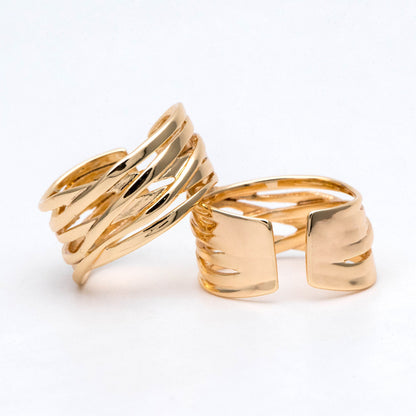 4pcs Gold Plated Chunky Twist Ring- Adjustable Wide Band, Minimalist Finger Ring (#GB-2895)