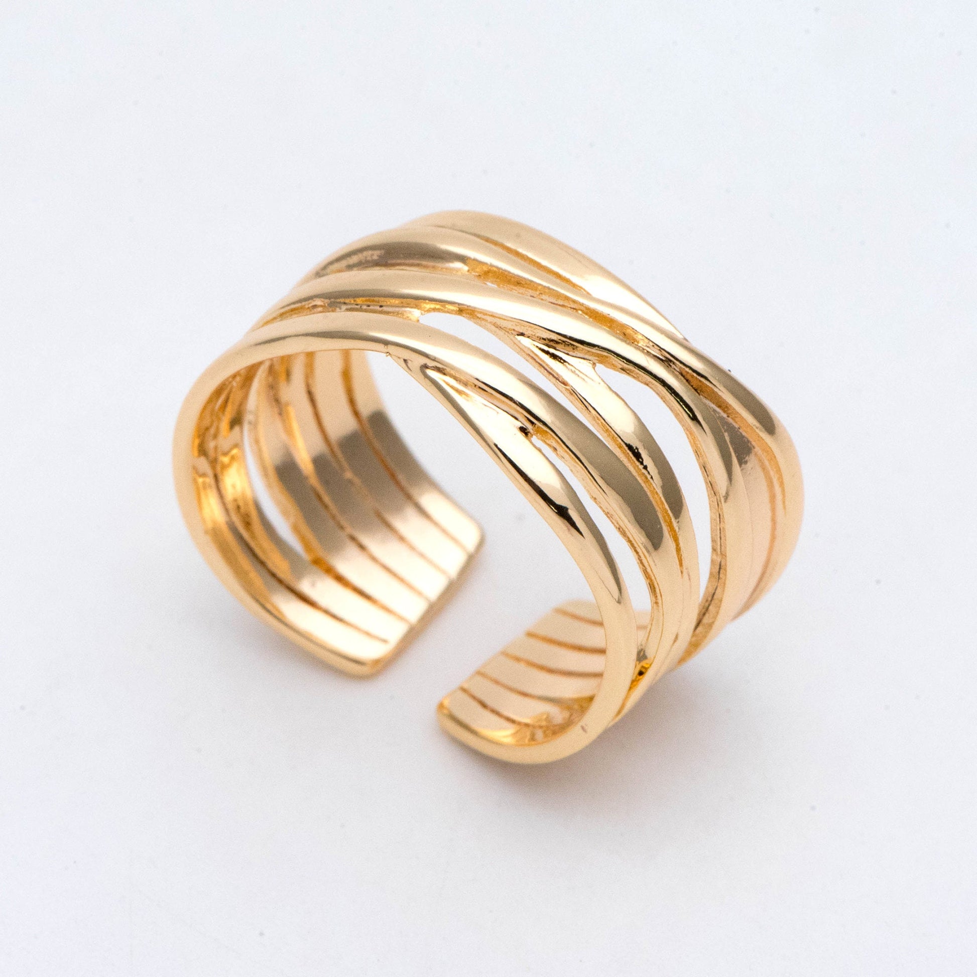4pcs Gold Plated Chunky Twist Ring- Adjustable Wide Band, Minimalist Finger Ring (#GB-2895)