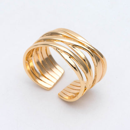 4pcs Gold Plated Chunky Twist Ring- Adjustable Wide Band, Minimalist Finger Ring (#GB-2895)