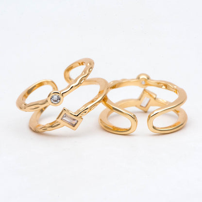 4pcs CZ Pave Double Band Gold Ring, Adjustable Ring, Minimalist Ring, Stacking Ring, Statement Ring (#JZ-027-F)