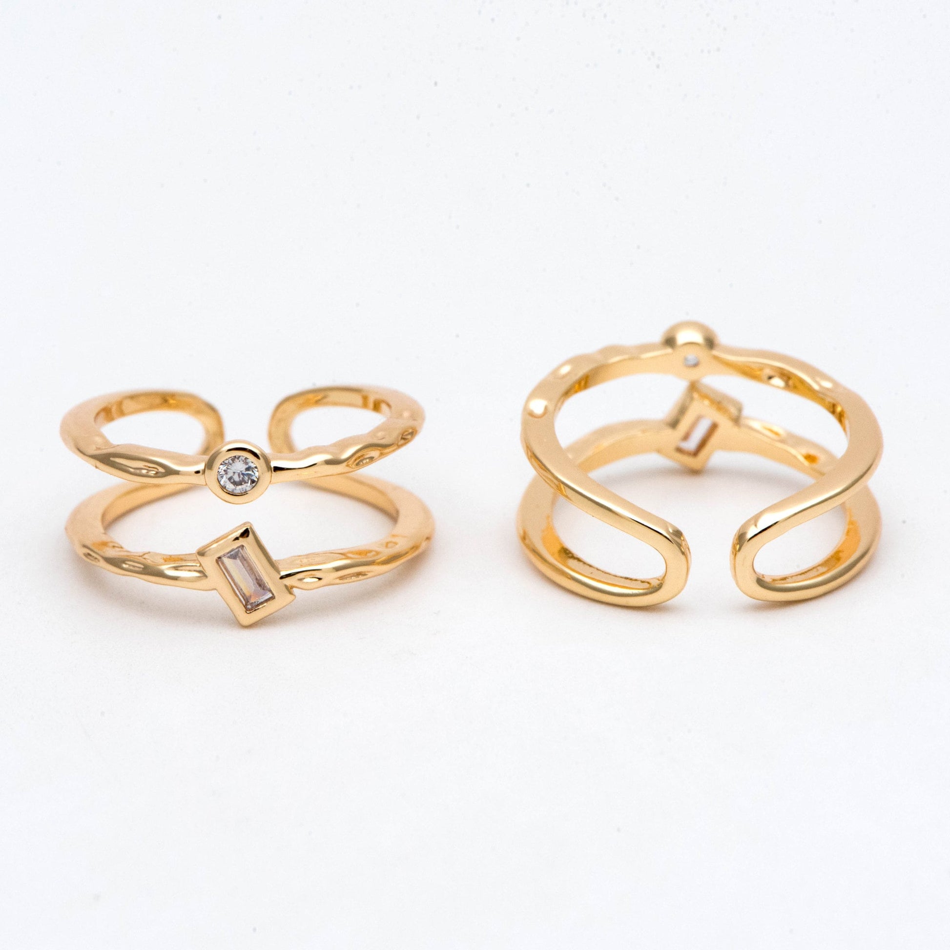 4pcs CZ Pave Double Band Gold Ring, Adjustable Ring, Minimalist Ring, Stacking Ring, Statement Ring (#JZ-027-F)