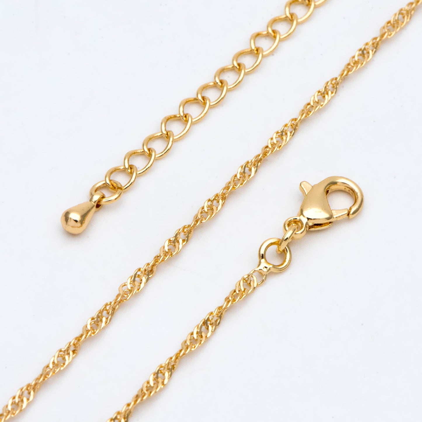 Twisted Curb Chain Necklaces 2mm, Finished Necklace with Extender Chain, 18K Gold plated Brass, Ready to Wear 17-20 Inch (#LK-491)
