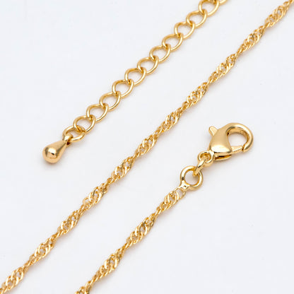 Twisted Curb Chain Necklaces 2mm, Finished Necklace with Extender Chain, 18K Gold plated Brass, Ready to Wear 17-20 Inch (#LK-491)