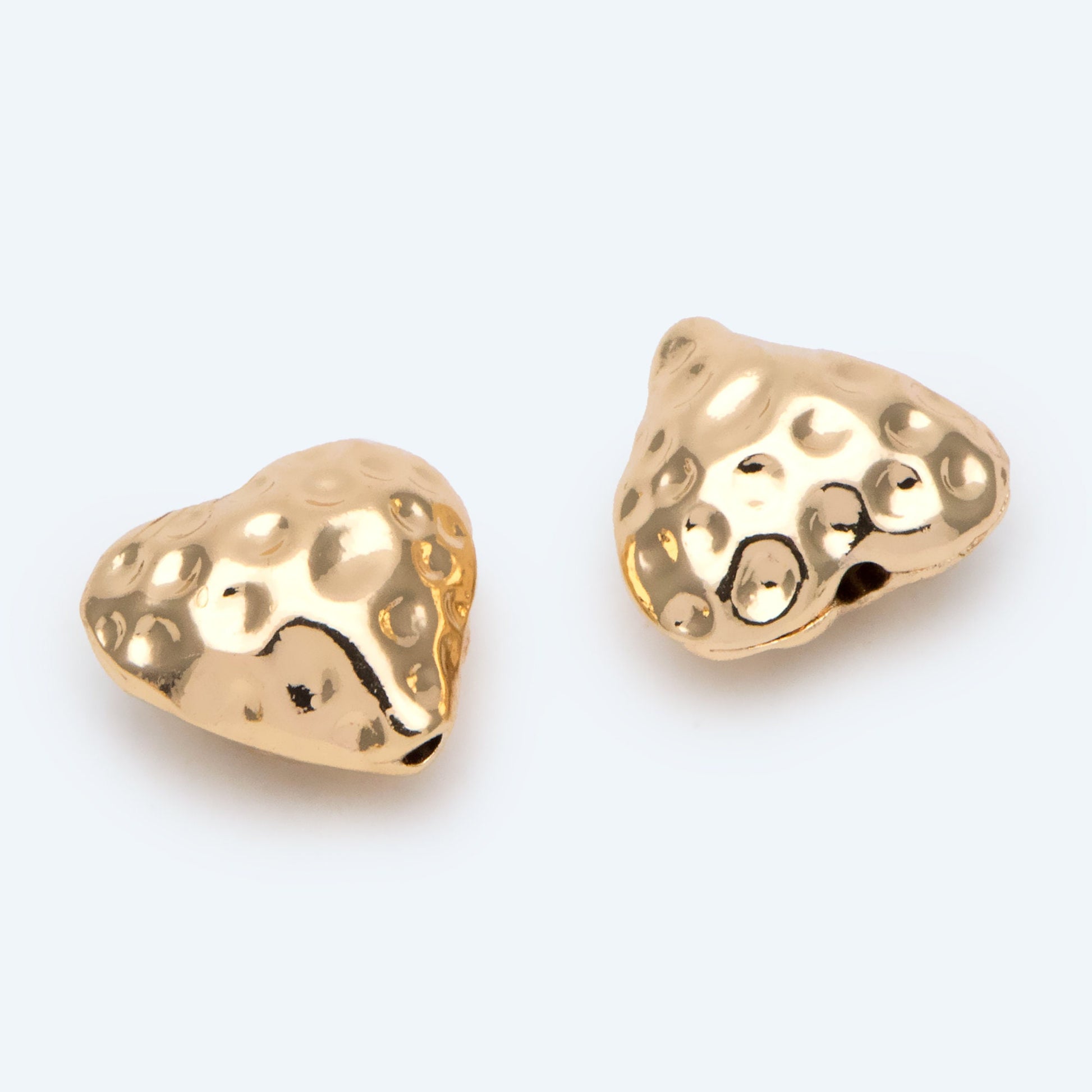 10pcs Hammered Heart Spacer Beads: 18K Gold Plated Brass, 11x12mm (GB-2956-I)