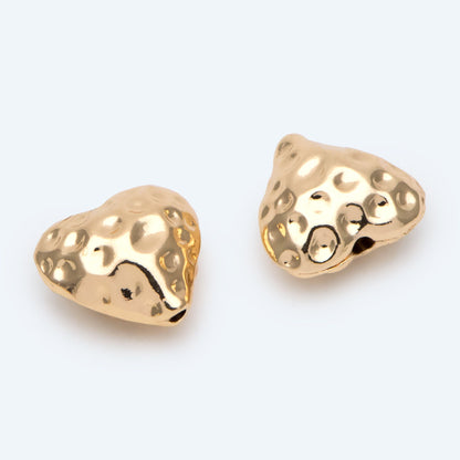 10pcs Hammered Heart Spacer Beads: 18K Gold Plated Brass, 11x12mm (GB-2956-I)