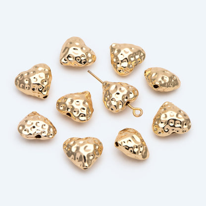 10pcs Hammered Heart Spacer Beads: 18K Gold Plated Brass, 11x12mm (GB-2956-I)